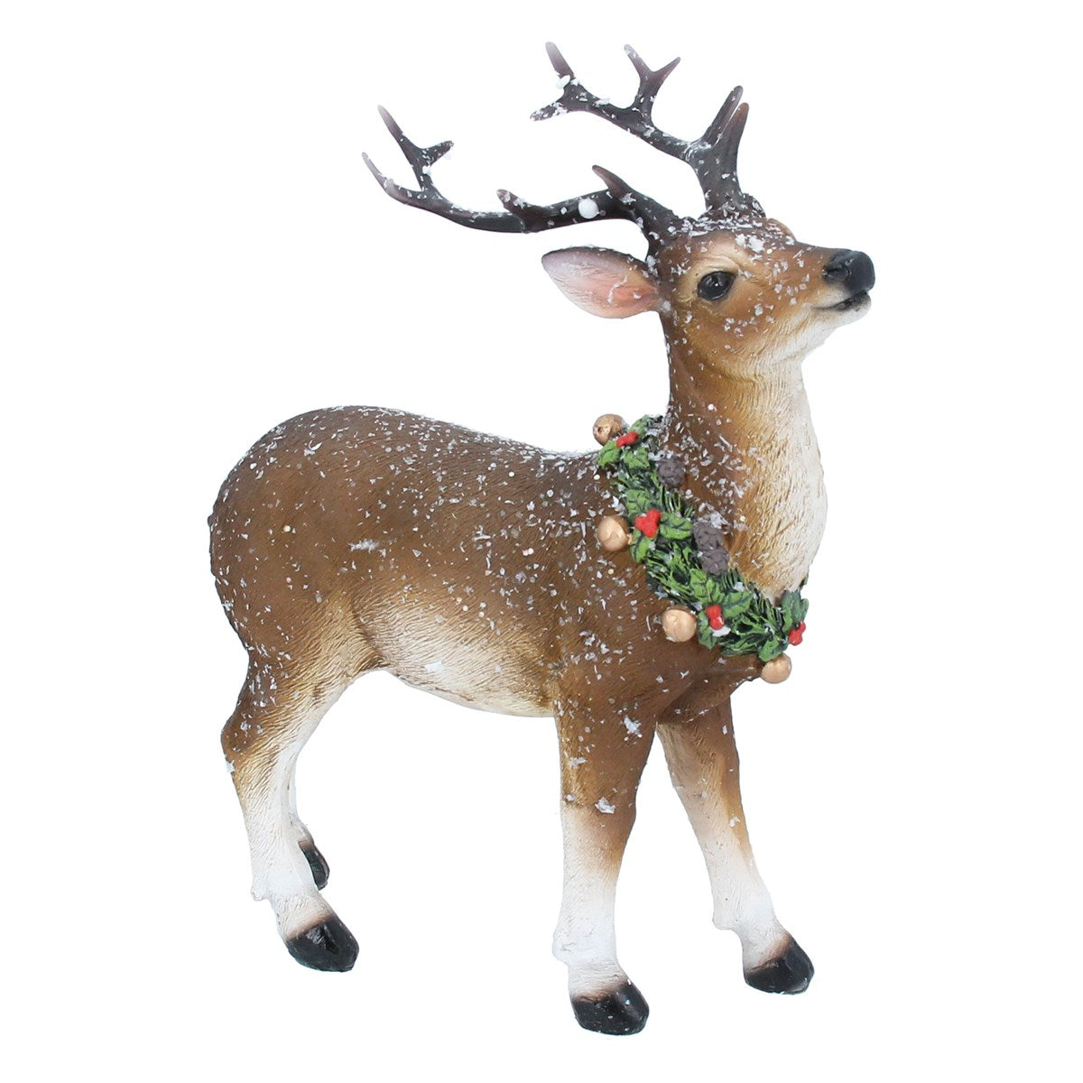 Frosted resin stag w wreath orn sml