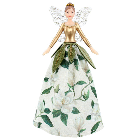 Resin/magnolia fabric tree top fairy sml