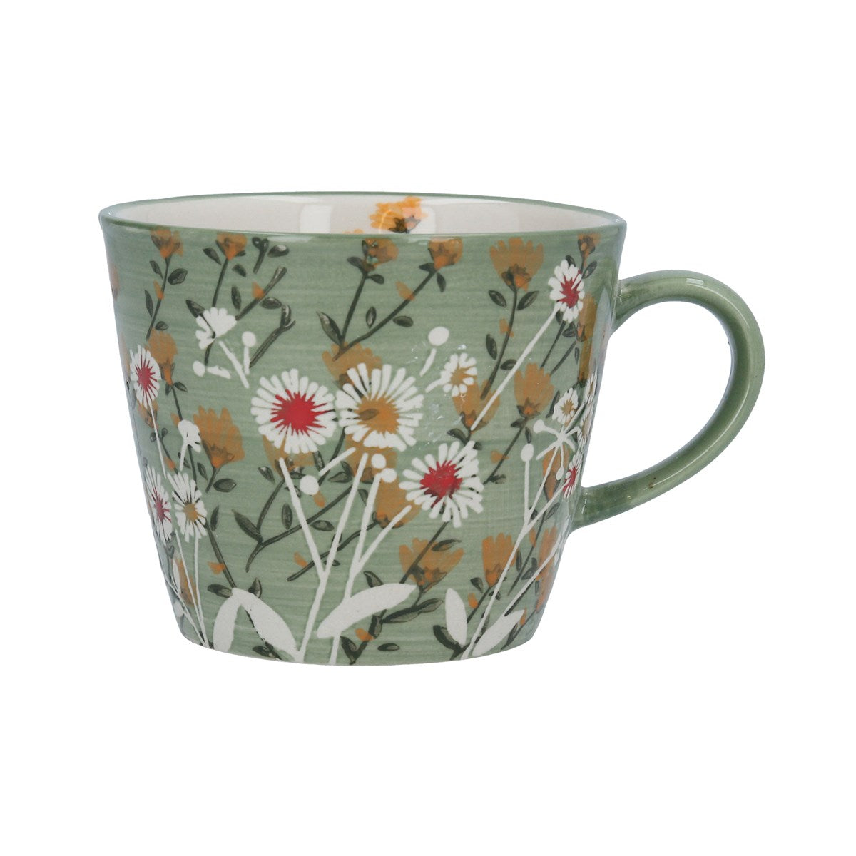 Green Wild Daisy Stoneware Mug
