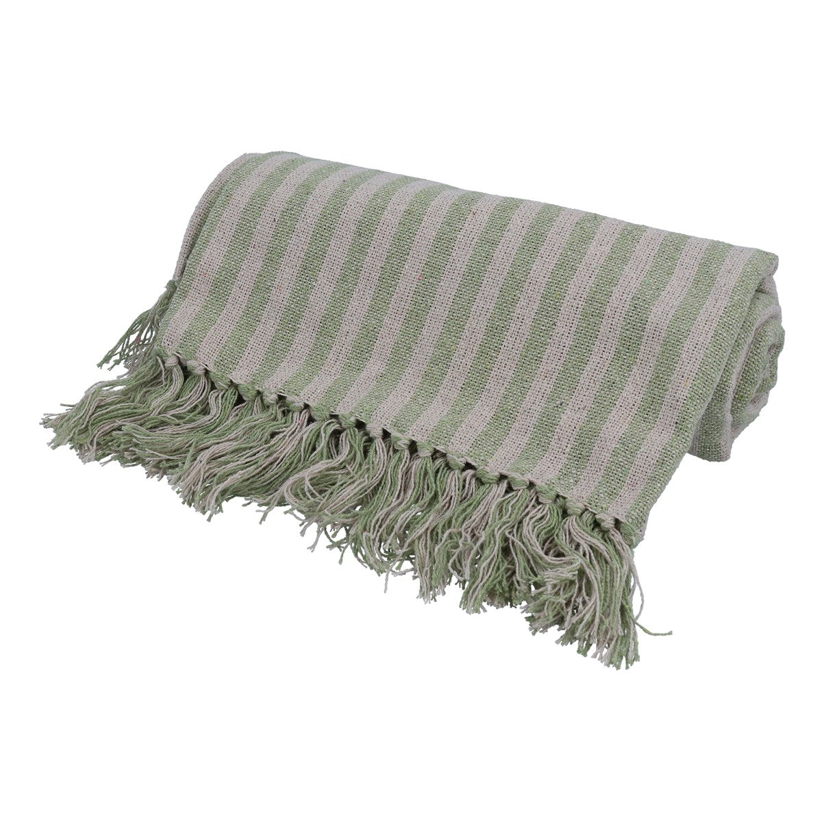 Green Woven Stripe Cotton Throw | 150cm