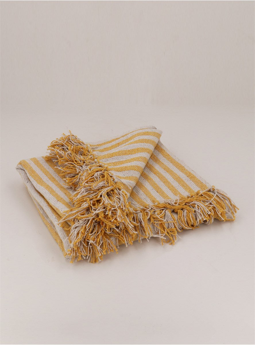 Mustard Woven Stripe Cotton Throw | 150cm