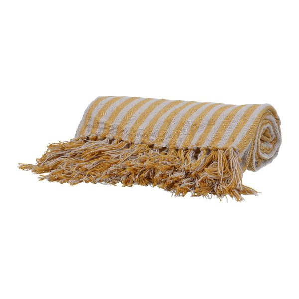 Mustard Woven Stripe Cotton Throw | 150cm