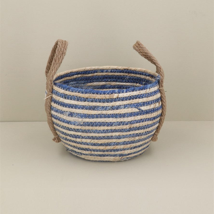 Blue Round Basket with Handles | Small