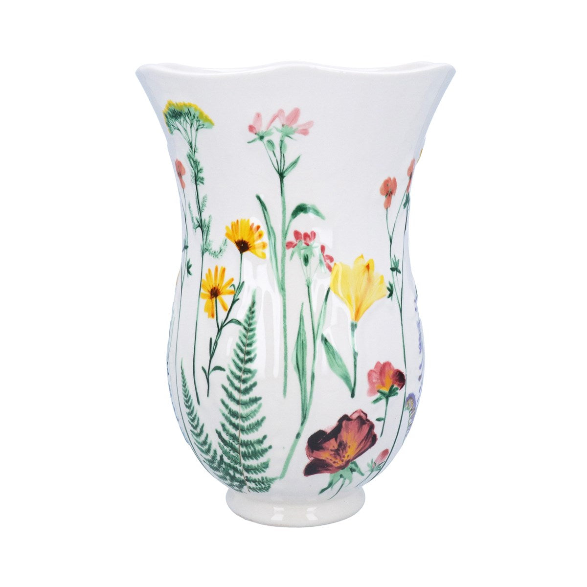 Tall Fluted Floral Ceramic Vase | 24.3cm