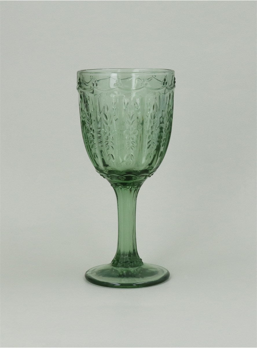 Green Pressed Glass Wine Goblet