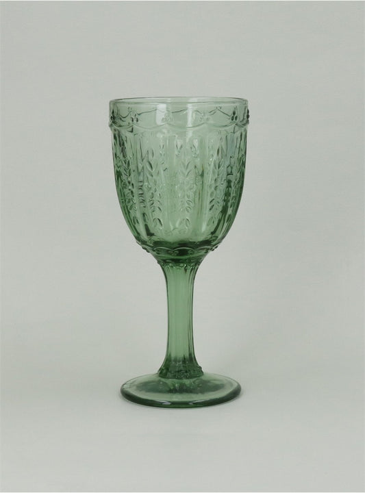 Green Pressed Glass Wine Goblet