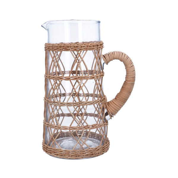 Glass & Rattan Pitcher Jug | Large