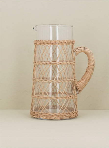 Glass & Rattan Pitcher Jug | Large