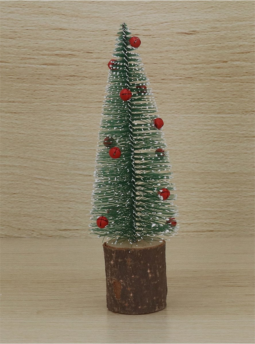 Bristle Tree | Green w Red Bells on Log | Small