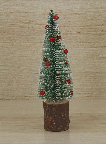 Bristle Tree | Green w Red Bells on Log | Small