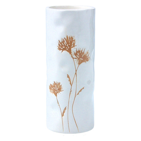 White Ceramic Vase w Cornflower Design
