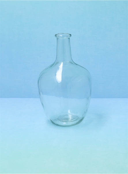 Clear glass rum bottle vase sml