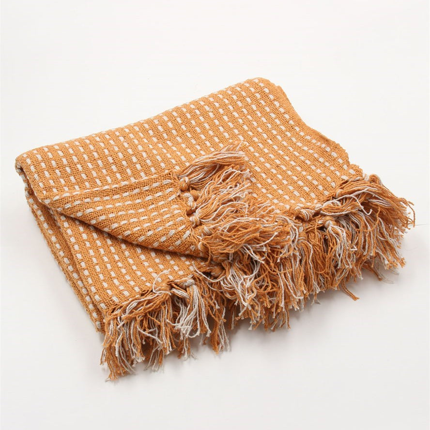Mustard Woven Stab Stitch Cotton Throw