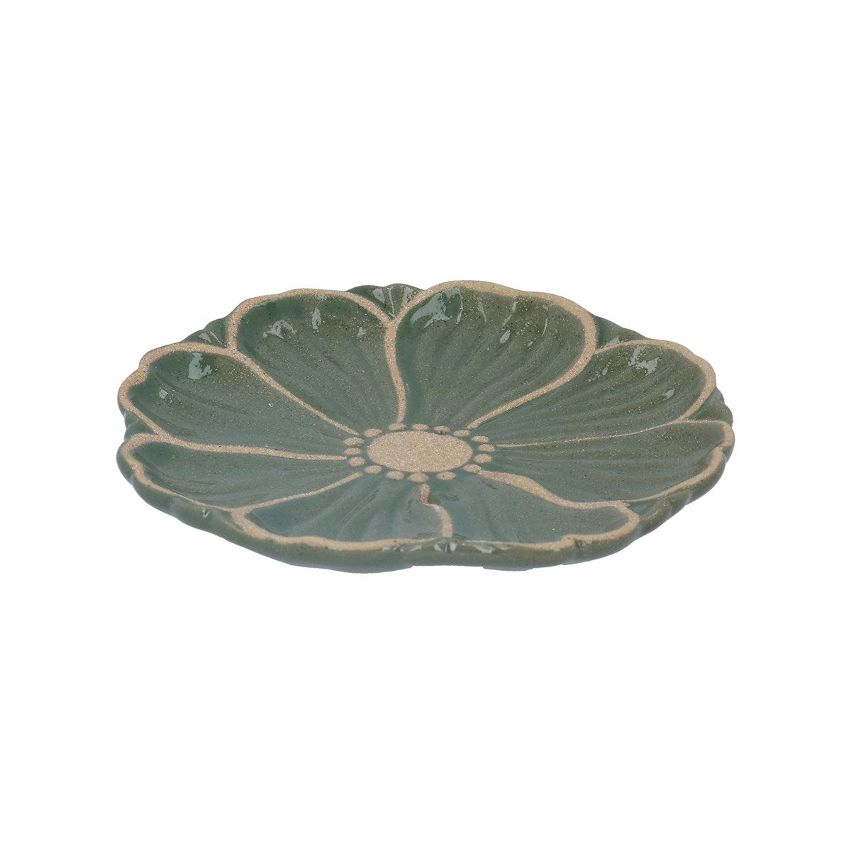 Green Stoneware Flower Plate Sml