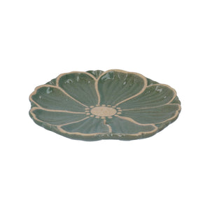 Green Stoneware Flower Plate Sml