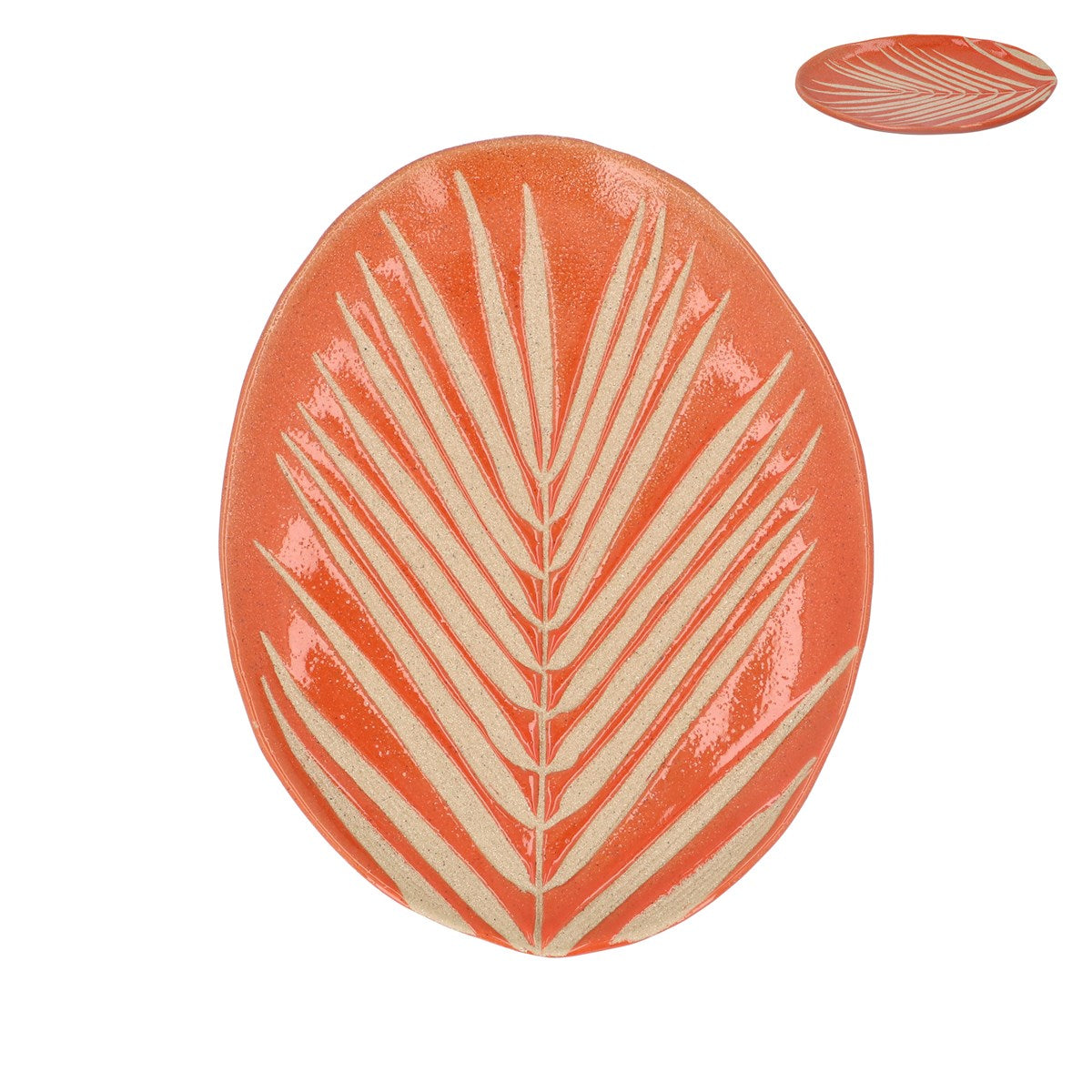 Orange Stoneware Palm Leaf Oval Plate Sm