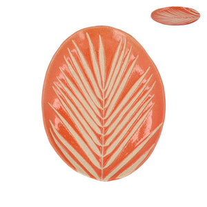 Orange Stoneware Palm Leaf Oval Plate Sm