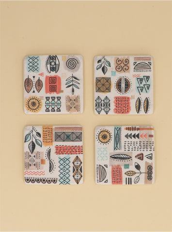 Retro Textile Print | Resin Coasters | Set of 4