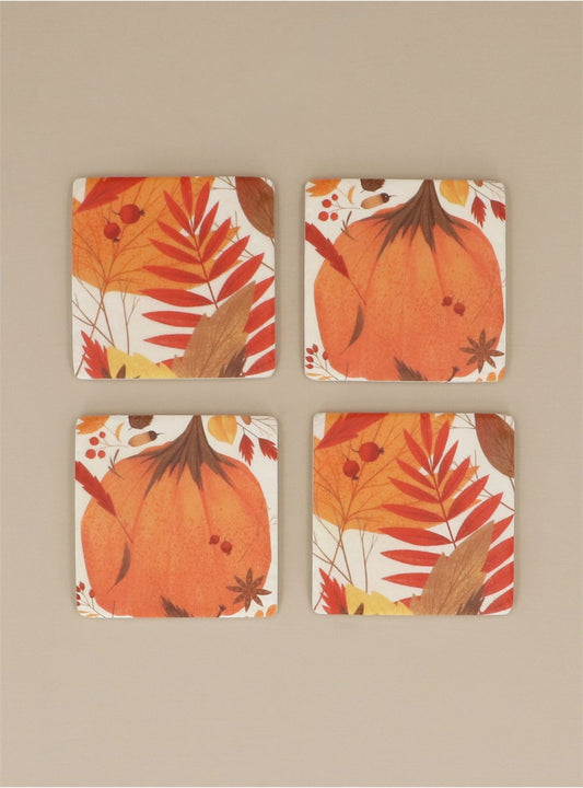 Rustic Pumpkin & Leaves Resin Coaster