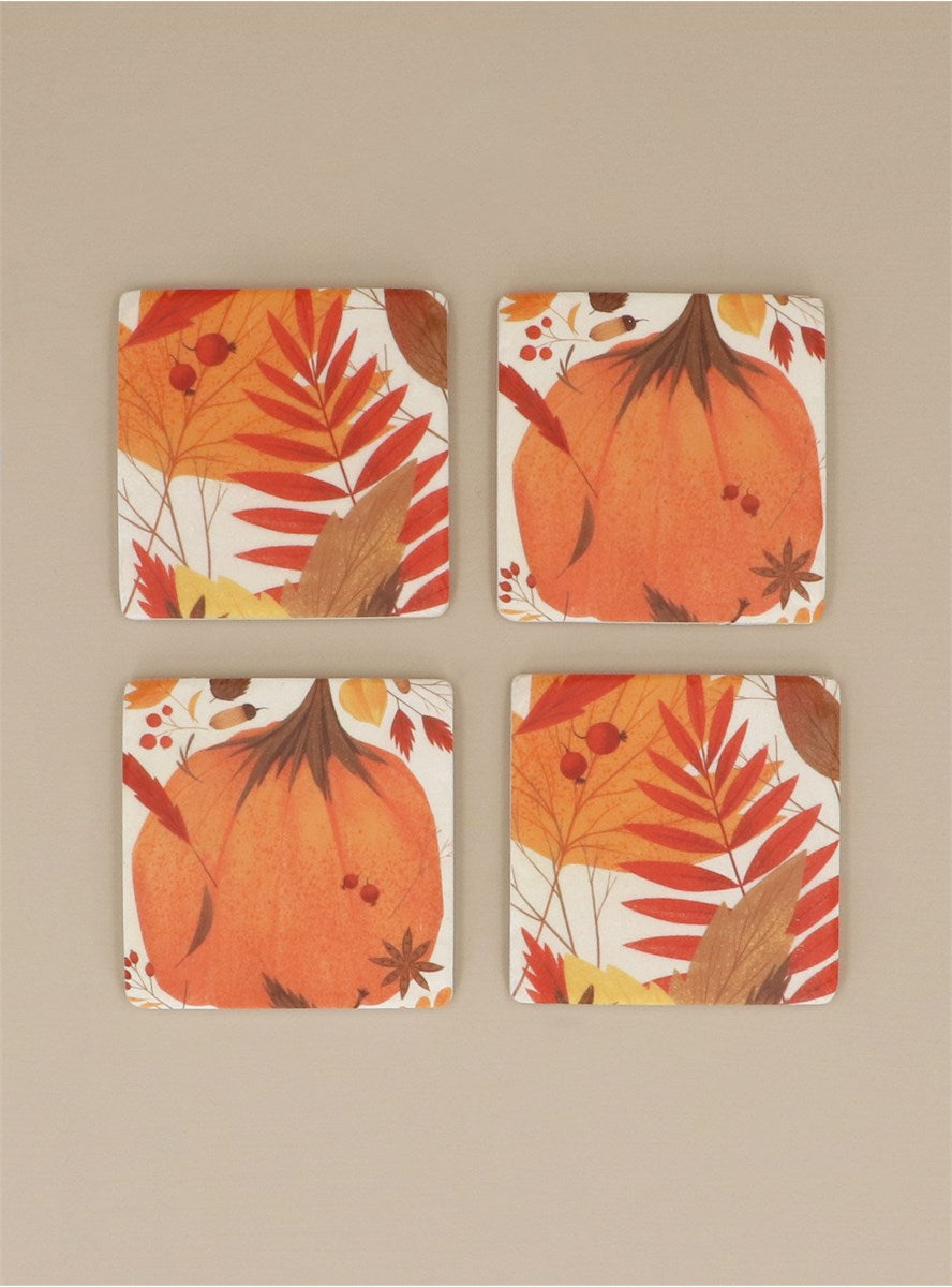 Rustic Pumpkin & Leaves Resin Coaster