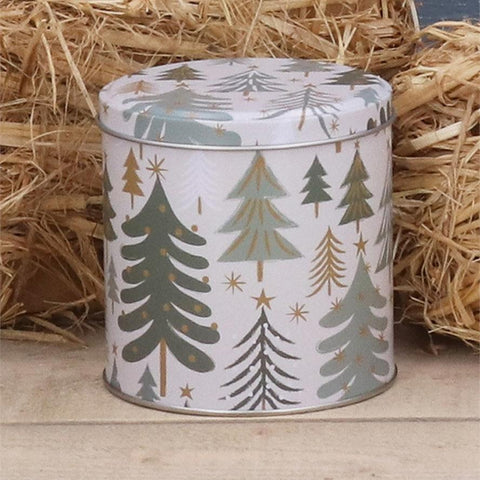 Metal Chocolate Tin | Cream with Green Trees