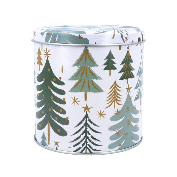 Metal Chocolate Tin | Cream with Green Trees