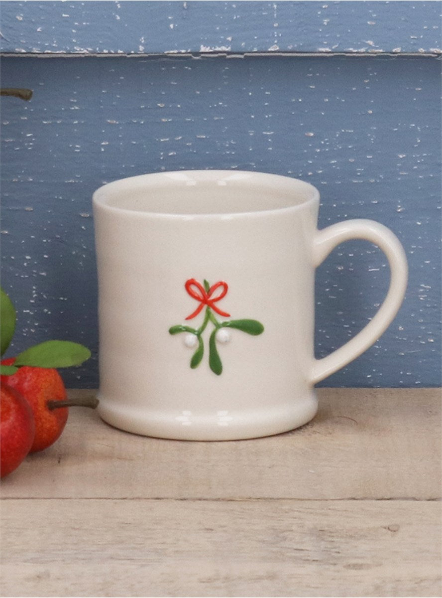 Stoneware Mini Mug W Bow/Mistletoe