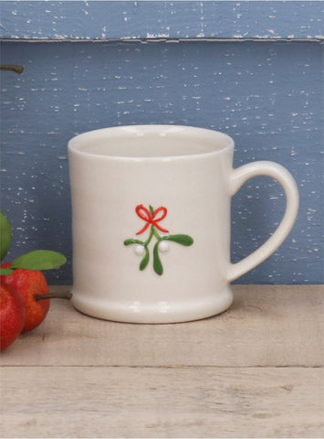 Stoneware Mini Mug W Bow/Mistletoe