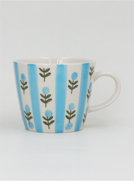 Blue Stripe Flower Stoneware Mug