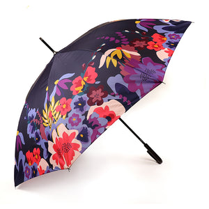 Curved Handle Umbrella | Navy With Floral Print