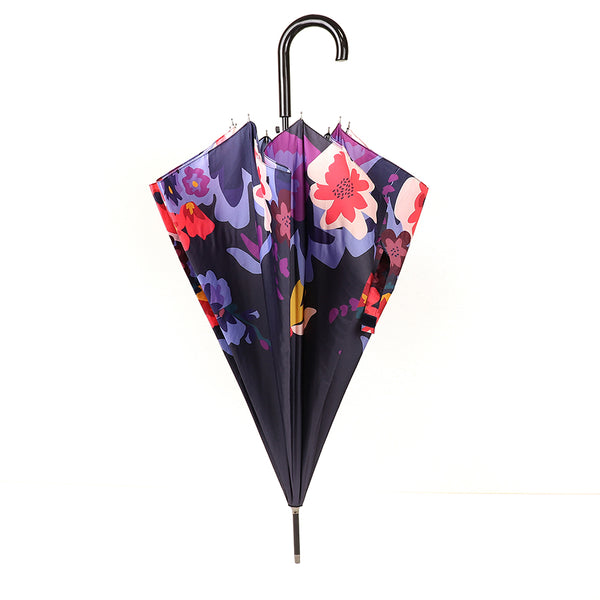 Curved Handle Umbrella | Navy With Floral Print