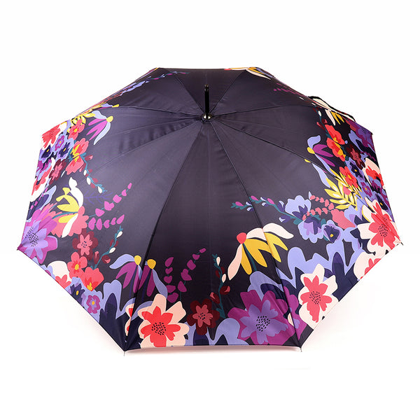 Curved Handle Umbrella | Navy With Floral Print