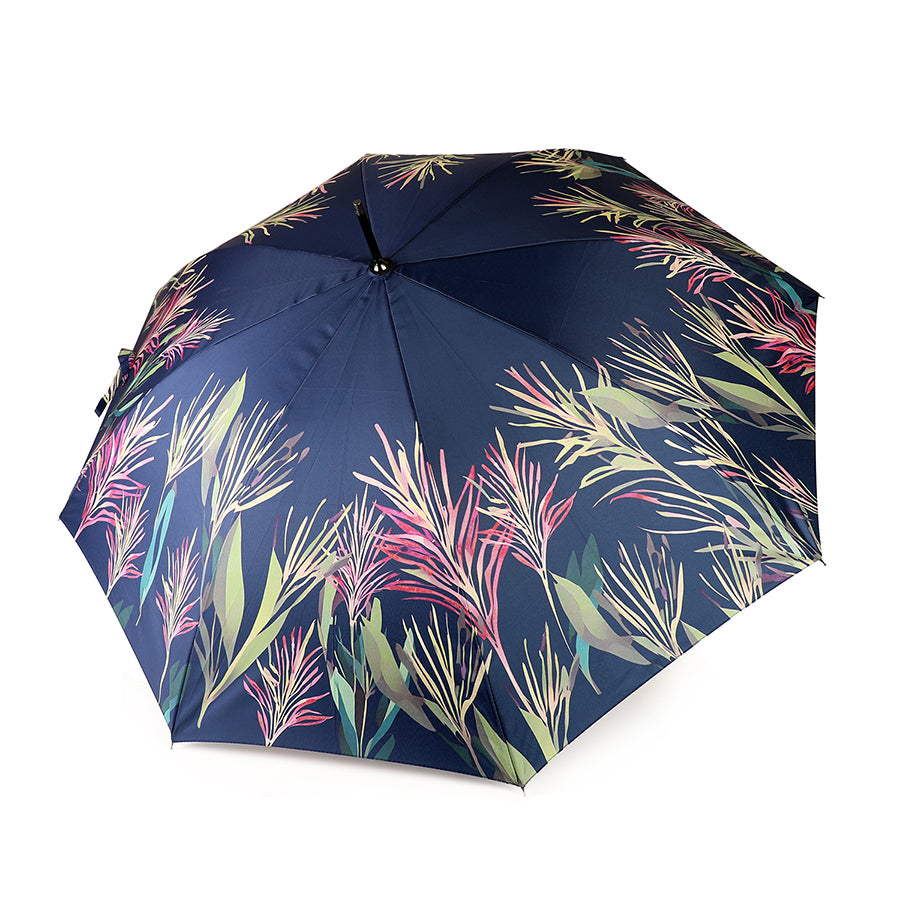 Navy Botanical Print Long Handled Umbrella