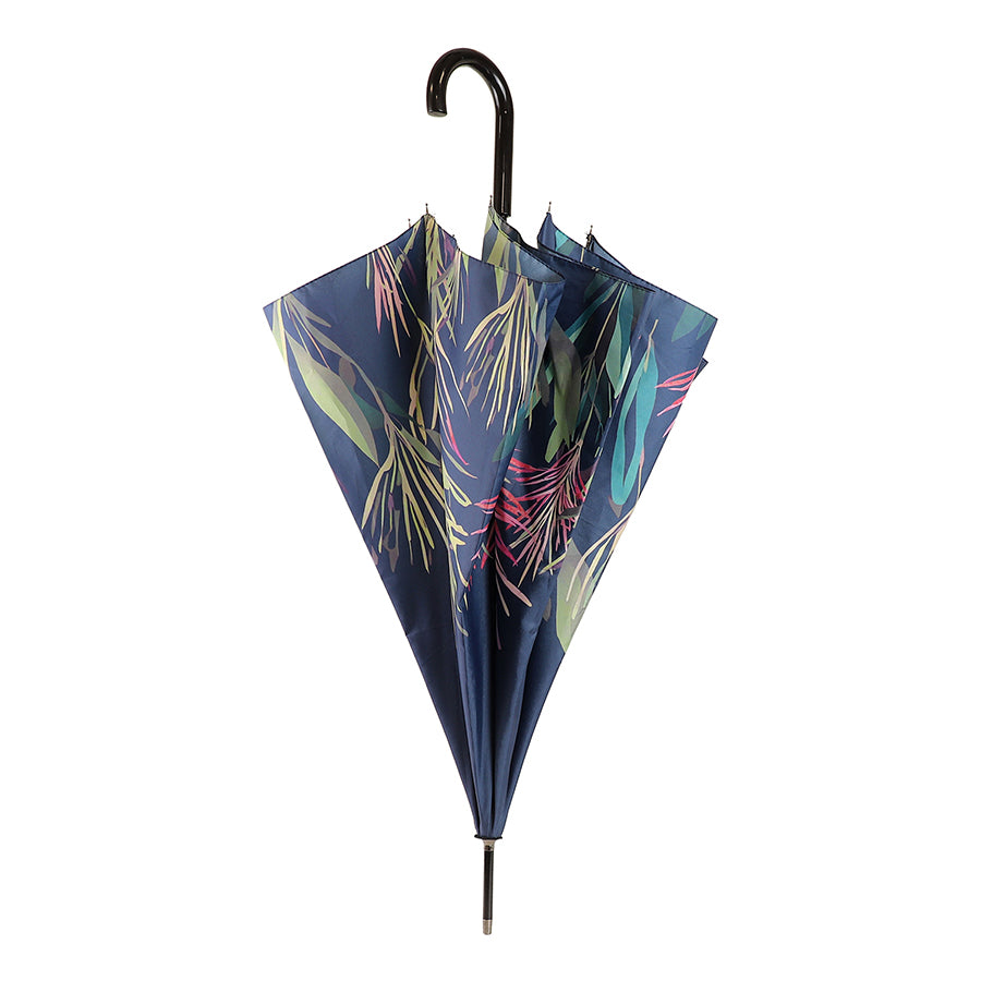 Navy Botanical Print Long Handled Umbrella