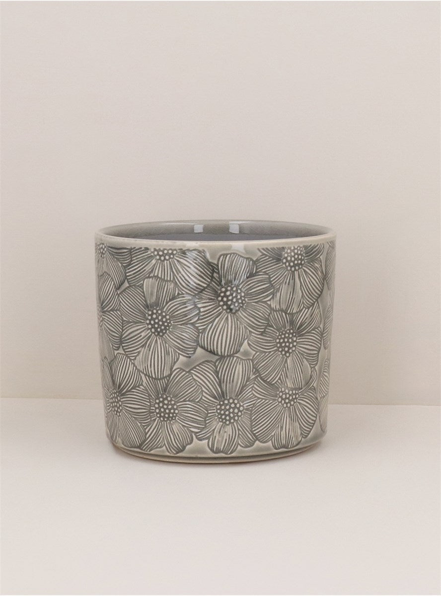 Grey Cosmos Stoneware Pot Cover Sml