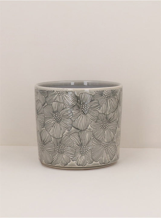 Grey Cosmos Stoneware Pot Cover Sml