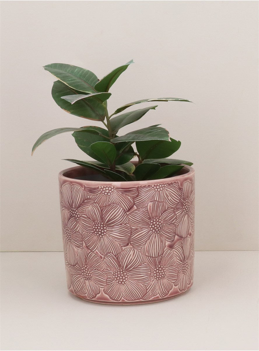 Dusky Pink Cosmos Stoneware Pot Cover | Large