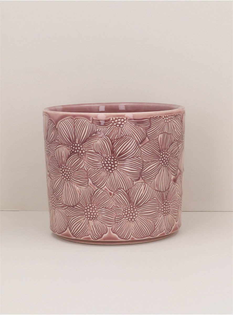 Dusky Pink Cosmos Stoneware Pot Cover | Large