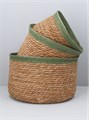 Green Trim Natural Woven Lined Tub Basket S/3