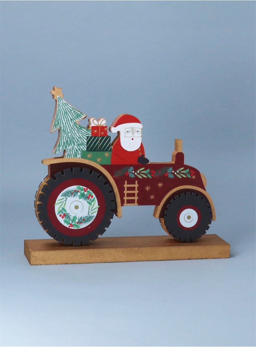 Wooden Santa In Tractor Decoration