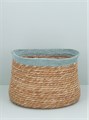 Blue Trim Natural Woven Lined Tub Basket Set Of 3