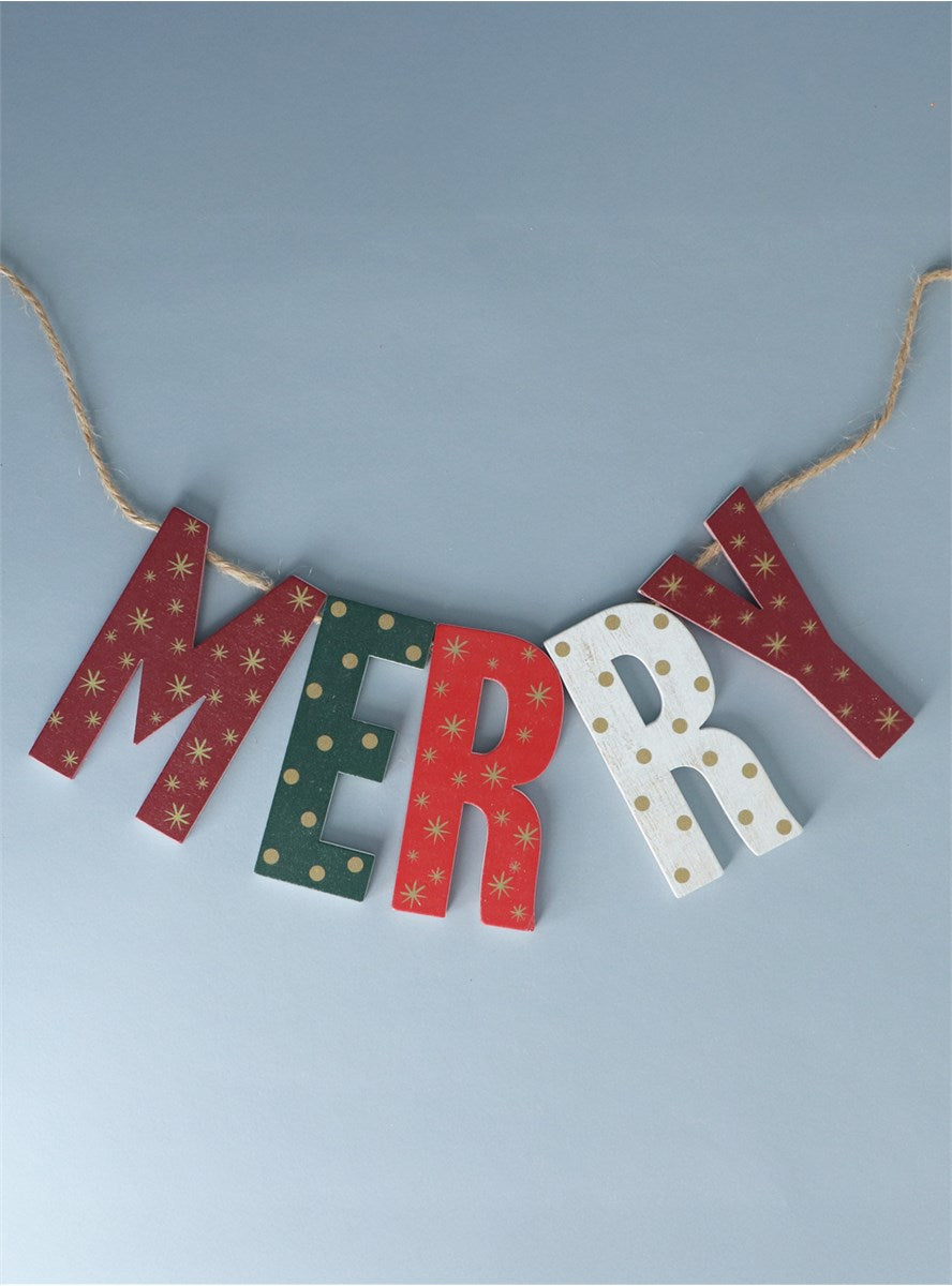 Wood Merry Christmas Garland