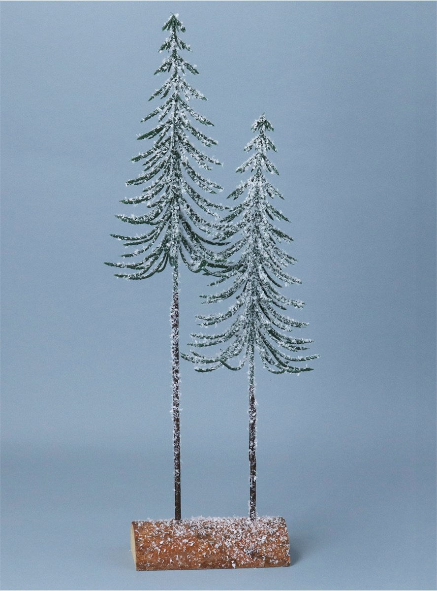 Frosted Slim Double Tree On Log Ornament