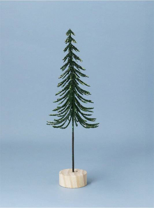 Green Glittered Tree on Log Ornament