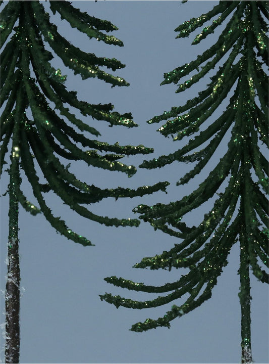 Green Slim Double Glittered Tree On Log Ornament