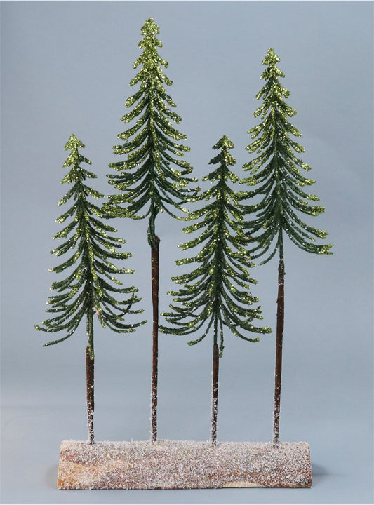 Green Glittered Trees on Log Ornament