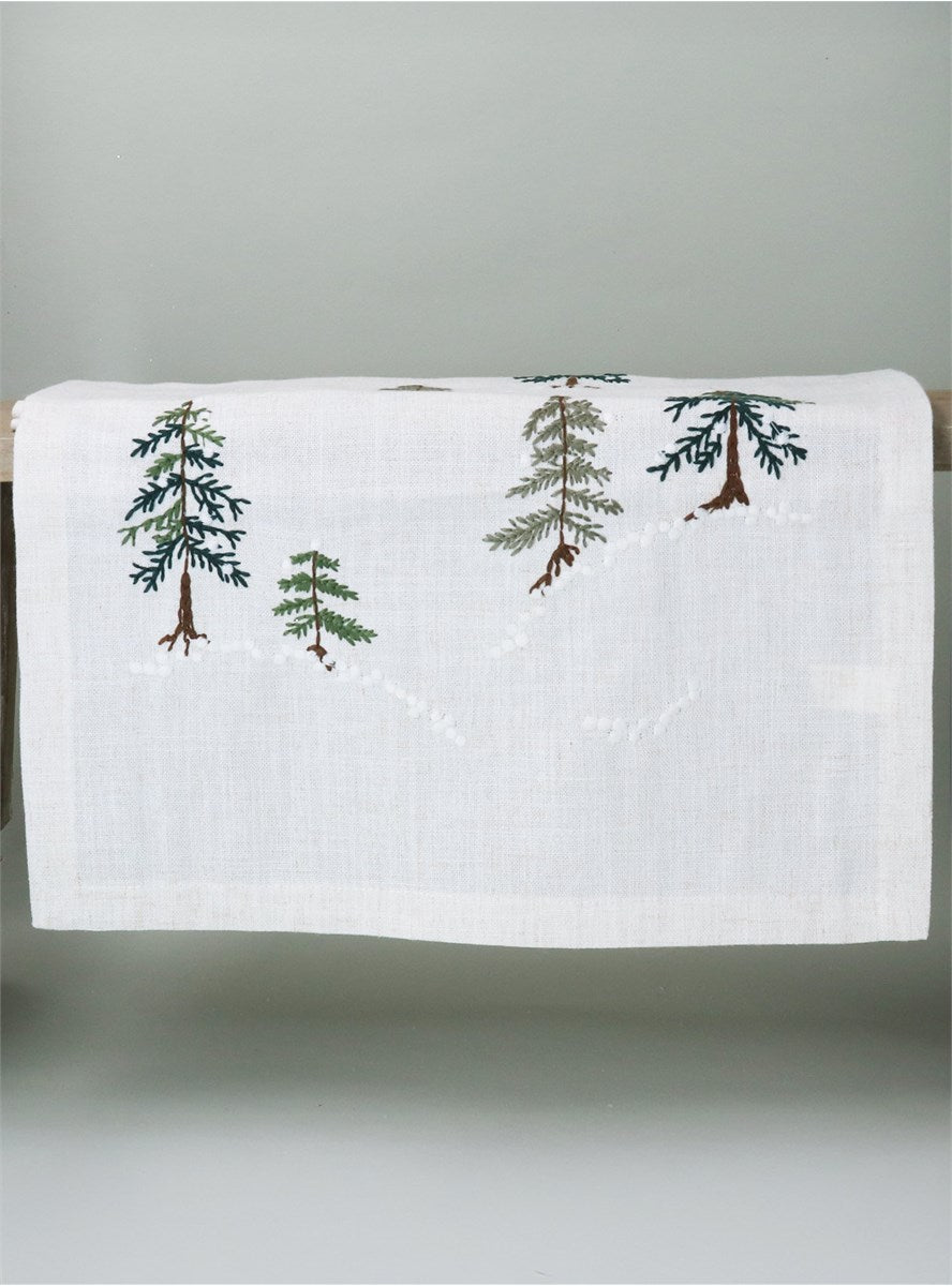 Fabric Table Runner W Embroidered Trees