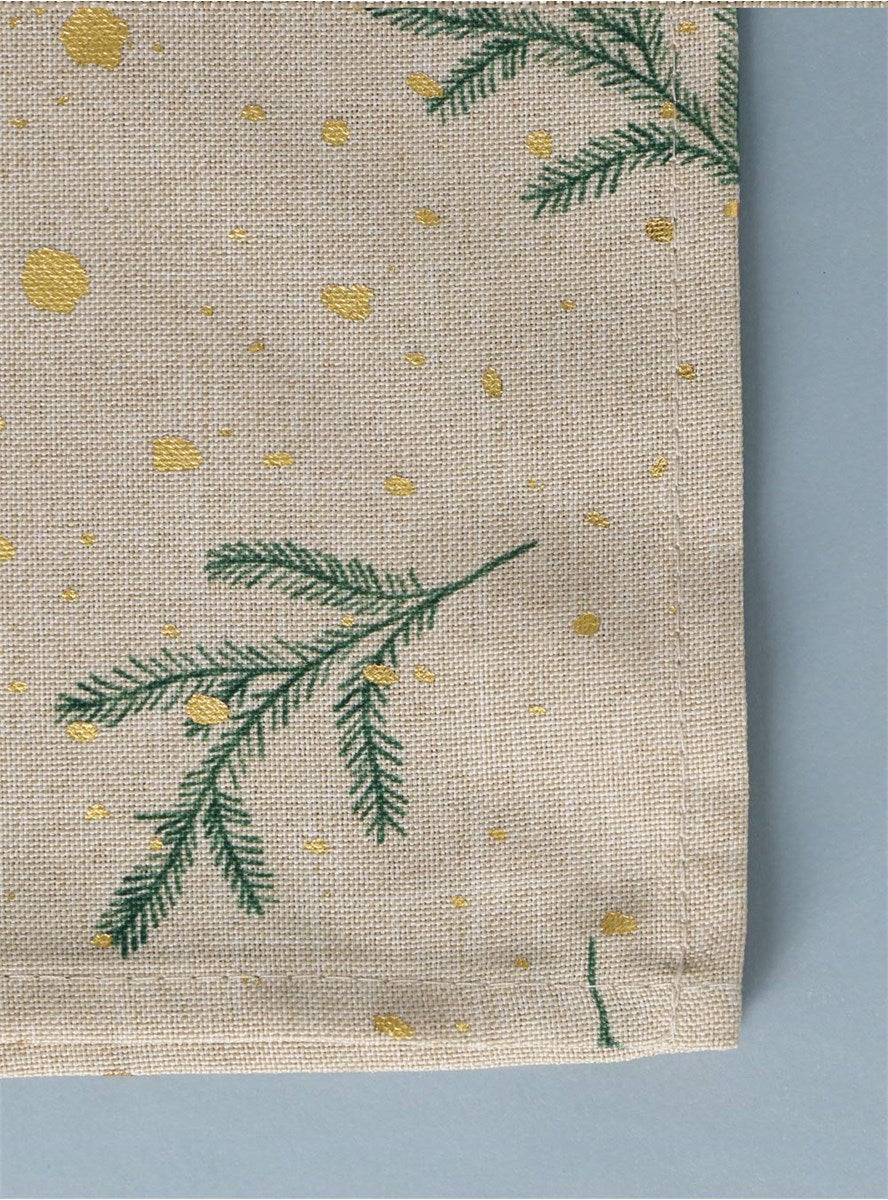 Fabric Table Runner With Sprigs & Gold Snow Pattern