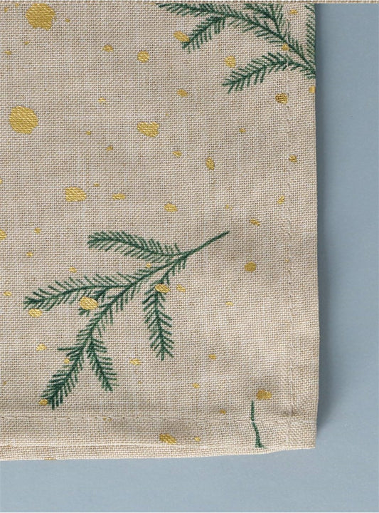 Fabric Table Runner With Sprigs & Gold Snow Pattern