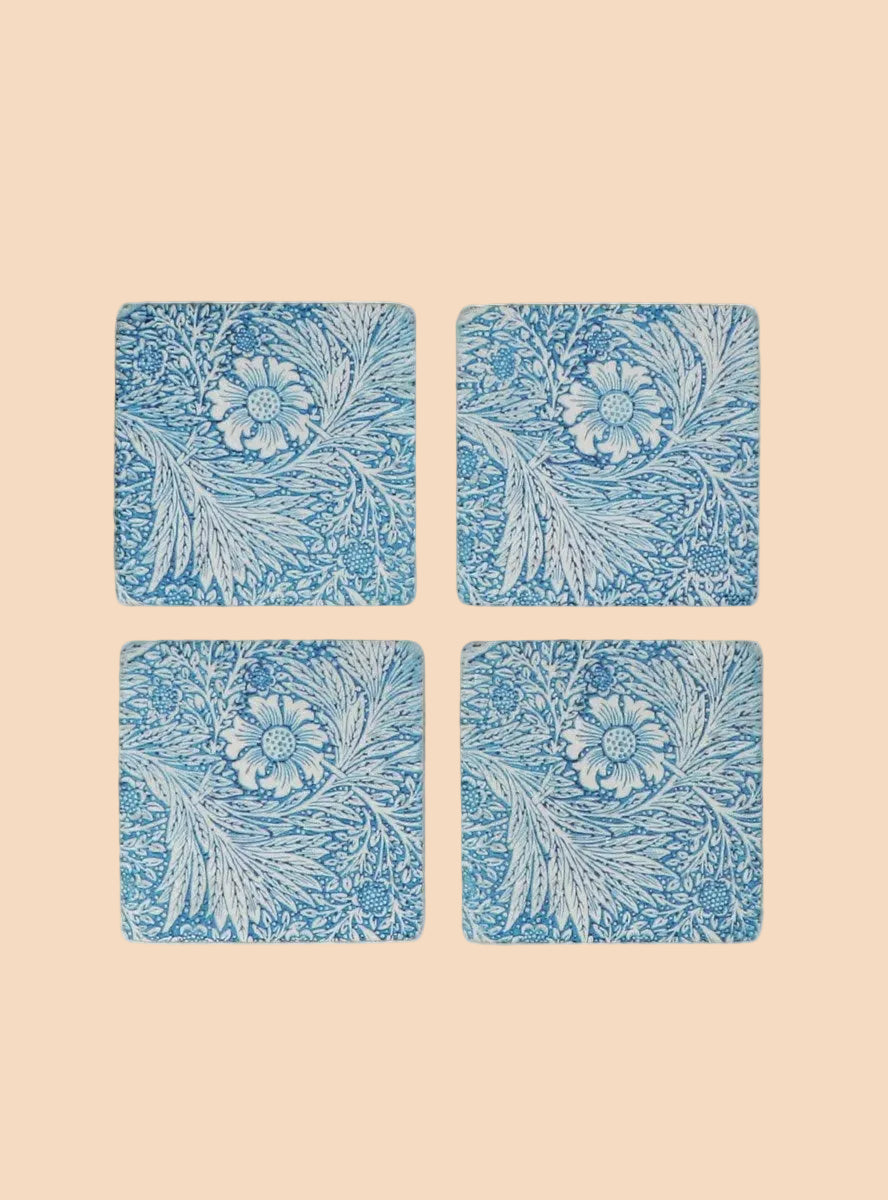 Period Blue Floral Leaves Coaster